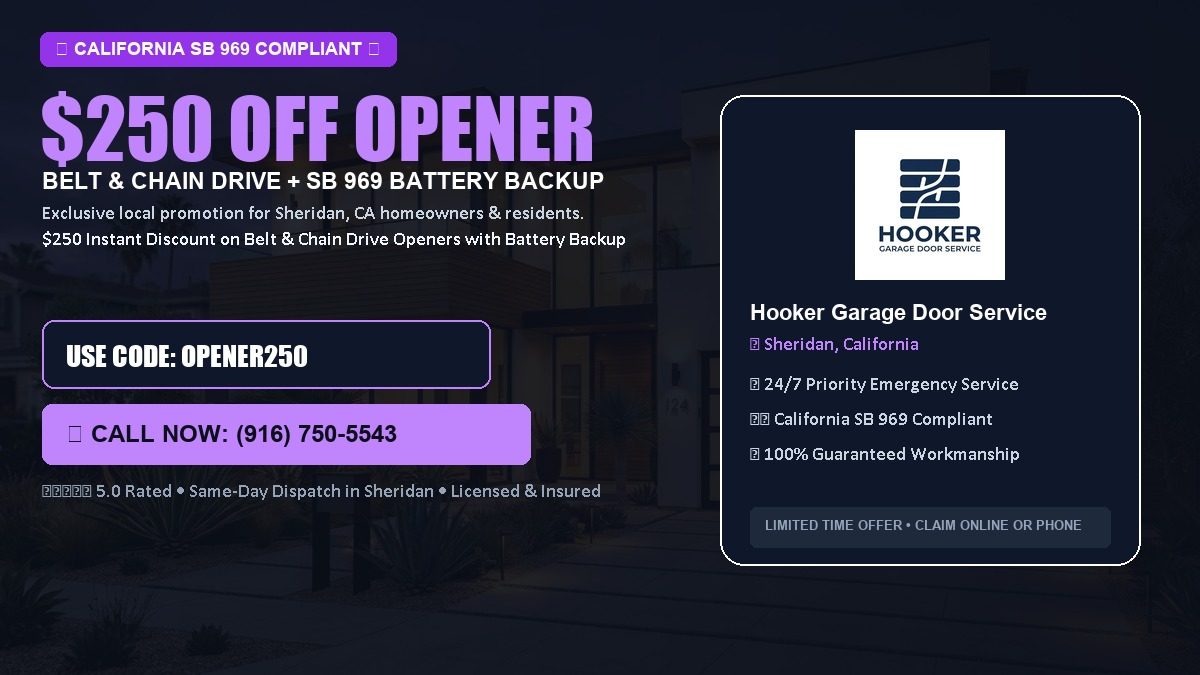 $250 OFF Smart Garage Door Opener Installation (Belt & Chain Drive with California SB 969 Battery Backup) in Sheridan, CA